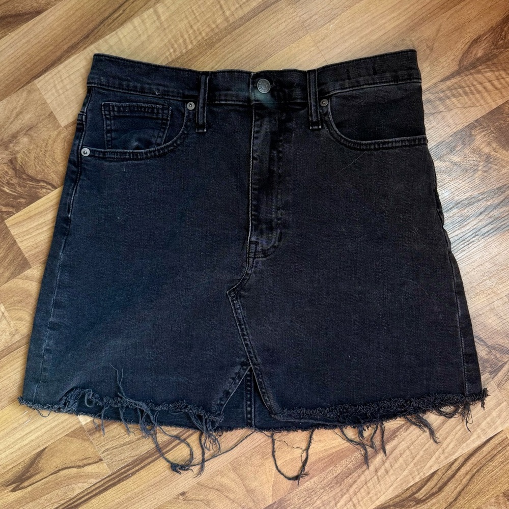 Women’s Madewell Black Raw Hem Denim Skirt Whimsigoth Boho Western Basic Jean